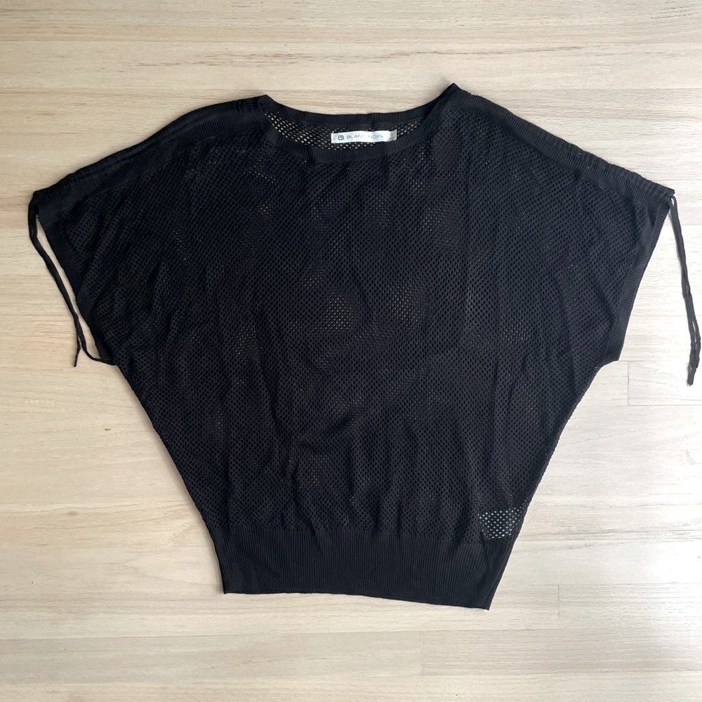 Blanc noir black mesh cinch shoulder shirt